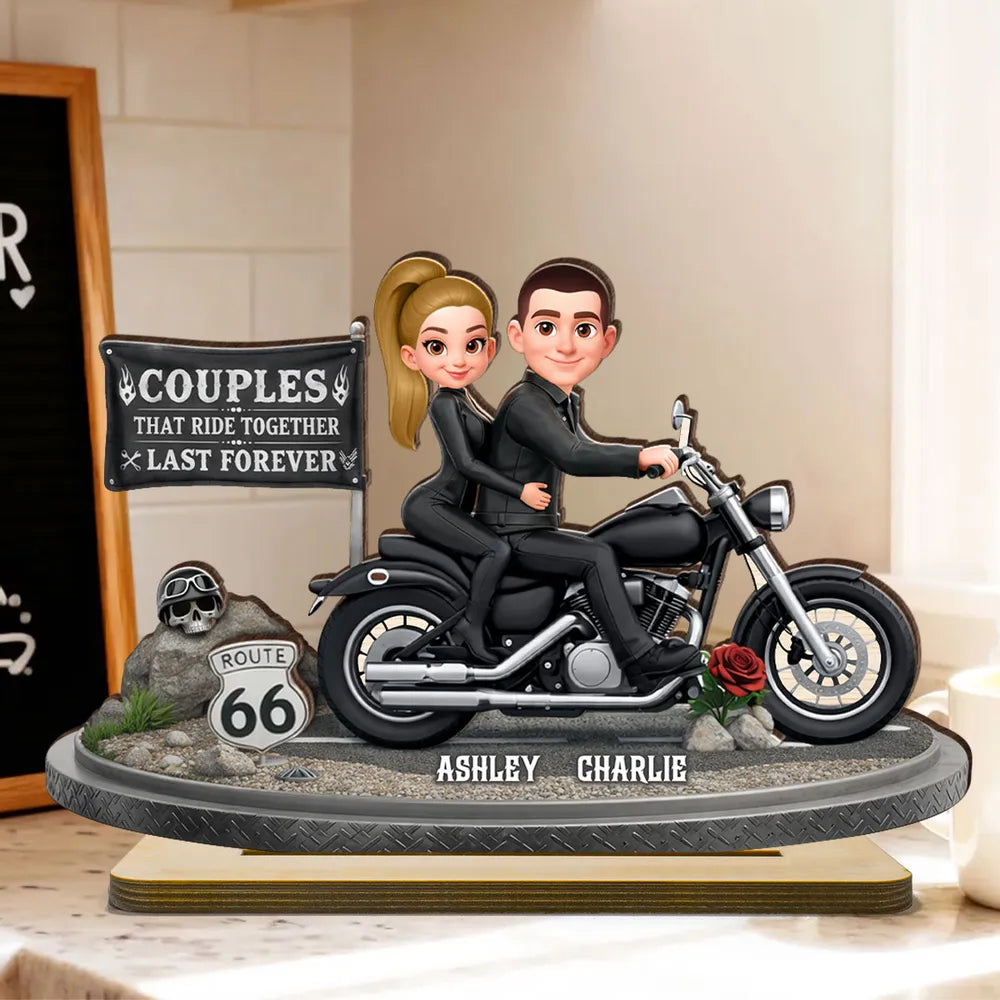 2-Layer Wooden Plaque Personalized Couple Riding a Motorcycle Heartfelt Keepsake for Living Room Display Unique Gift for Him & Her
