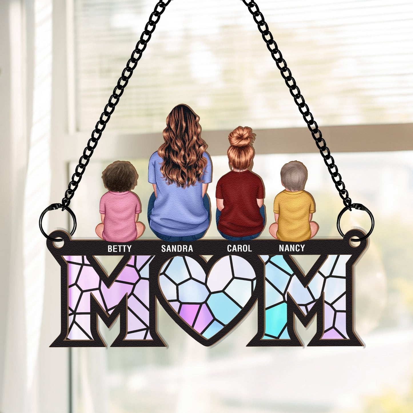 Custom Wood & Acrylic Ornament with Heartwarming Mother-Kids Design
