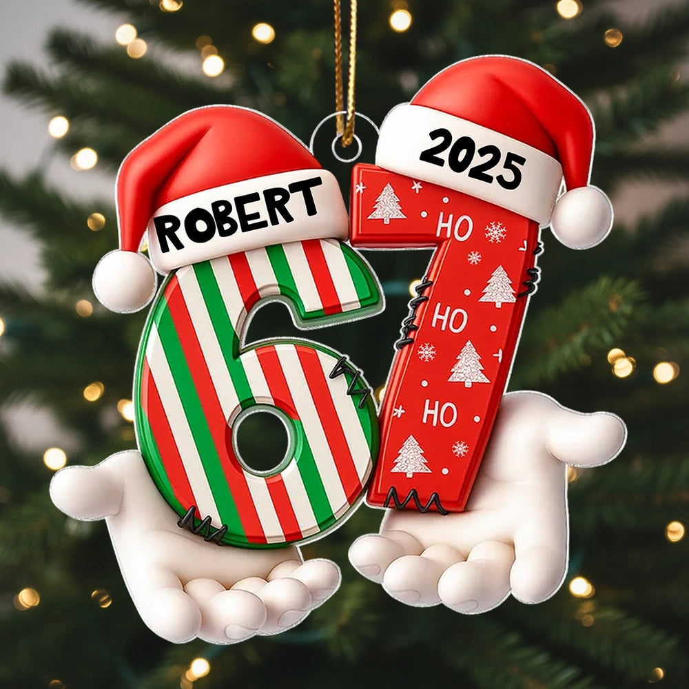 Personalized Acrylic Ornament Six Seven Trend with Santa Hats – Custom Kids Christmas Tree Decor & Unique Holiday Gift