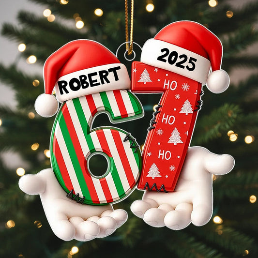 Personalized Acrylic Ornament Six Seven Trend with Santa Hats – Custom Kids Christmas Tree Decor & Unique Holiday Gift