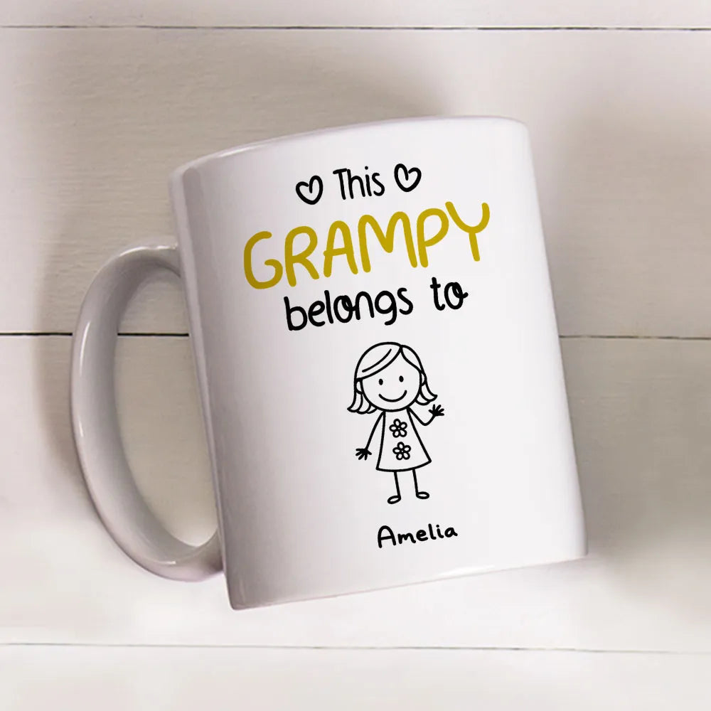 This Grandpa Belongs To – Personalized White Ceramic Mug with Grandkids' Names, Cute Gift for Grandfather
