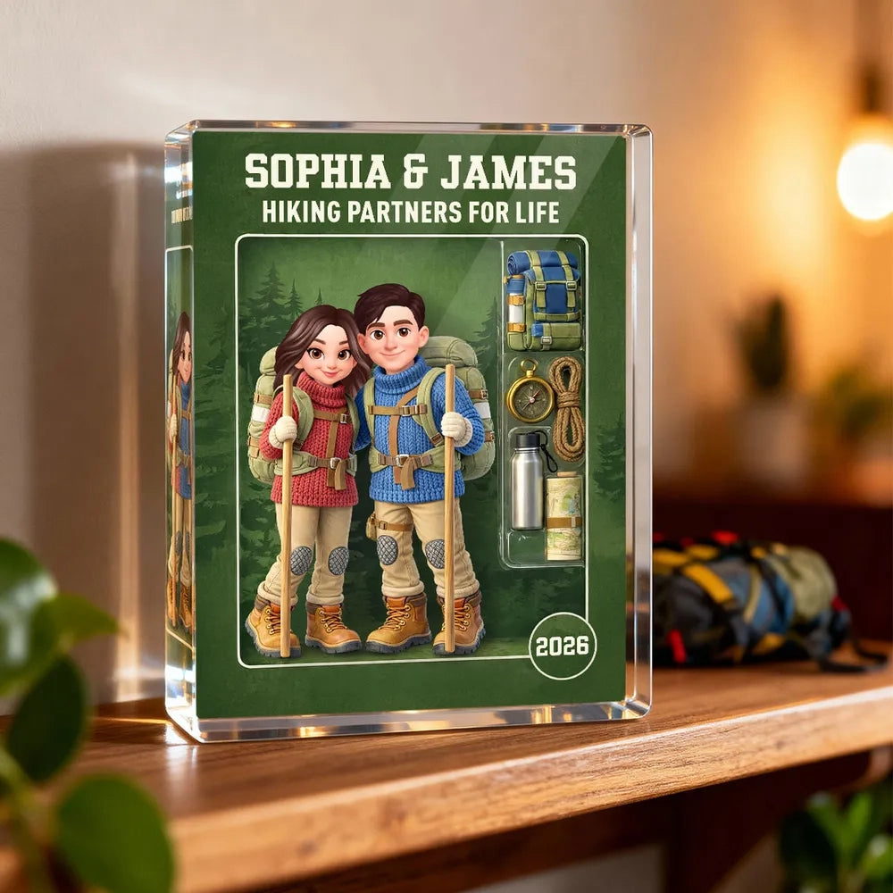 Personalized Rectangle Acrylic Block Plaque Hiking Couple Keepsake for Desk Decor - Unique Gift for Him or Her