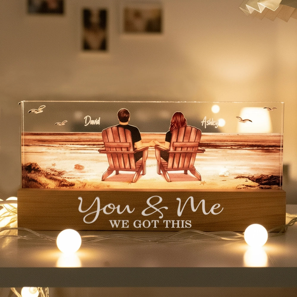 Block LED Light Plaque with Beach Couple Design, Romantic Ambience, Perfect Gift for Couples