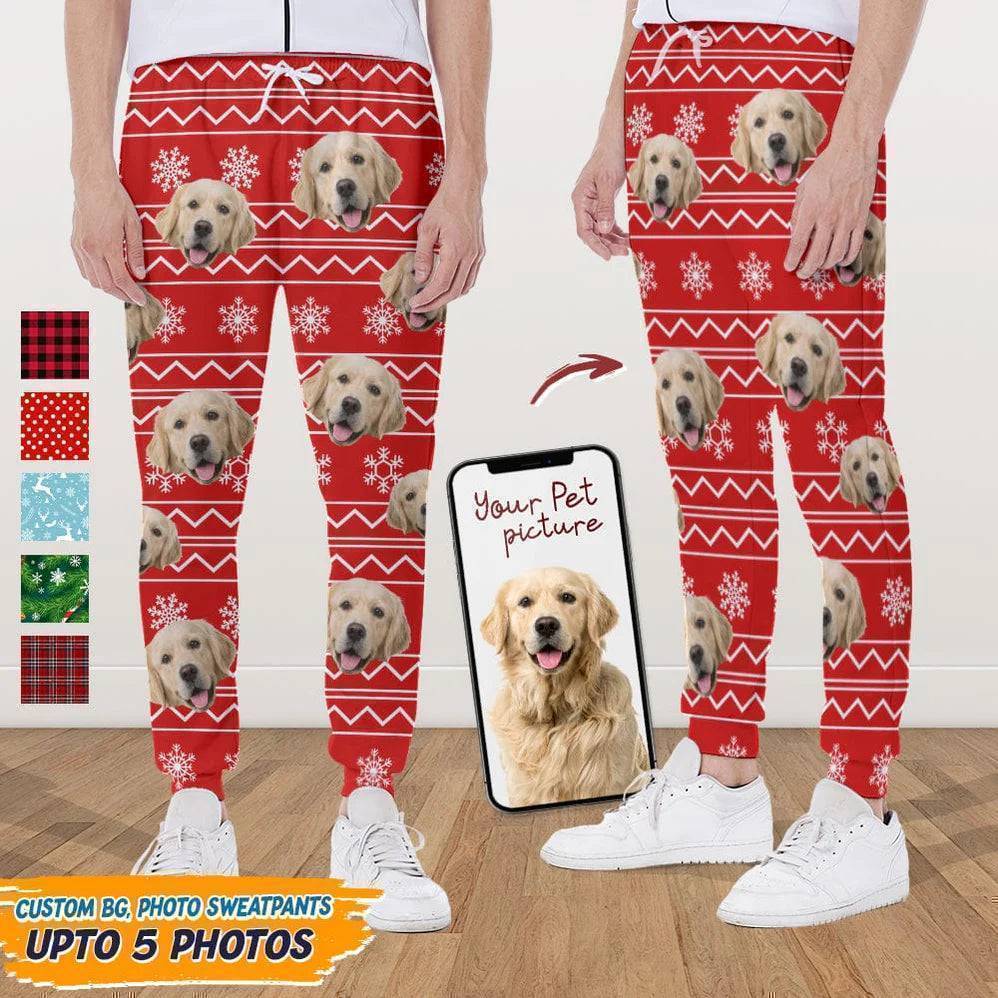Custom Photo With Christmas Pattern Dog Men and Women's Sweatpants - Any Dog Lover Will Be Moved By This Gift