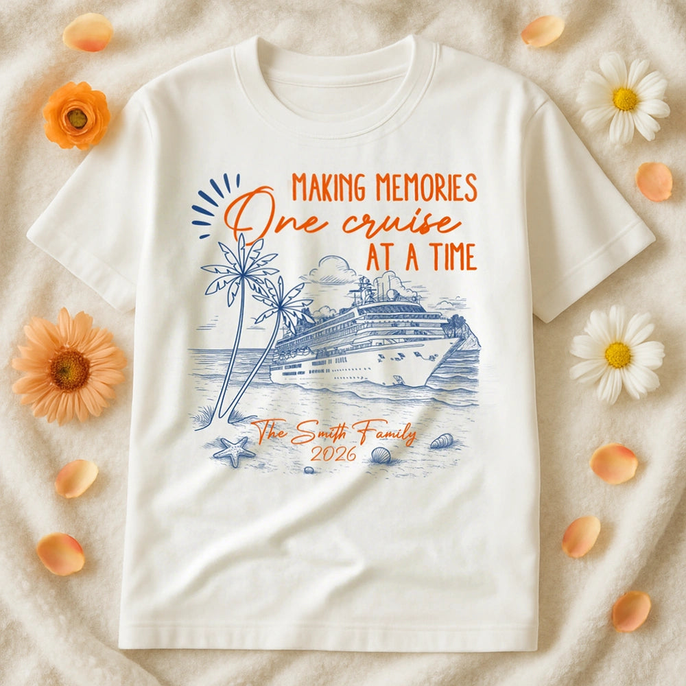 Personalized Cruise Memory Classic Tee with Ocean Liner Sketch for Travel Lovers - Unique Family Vacation Gift