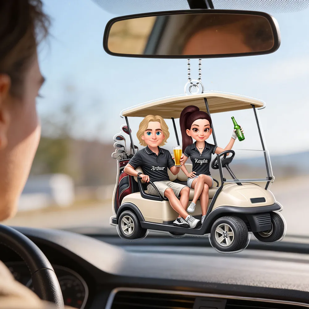 Personalized Acrylic Car Hanger Funny Golf Cart Couple Mirror Decor - Unique Gift for Couples