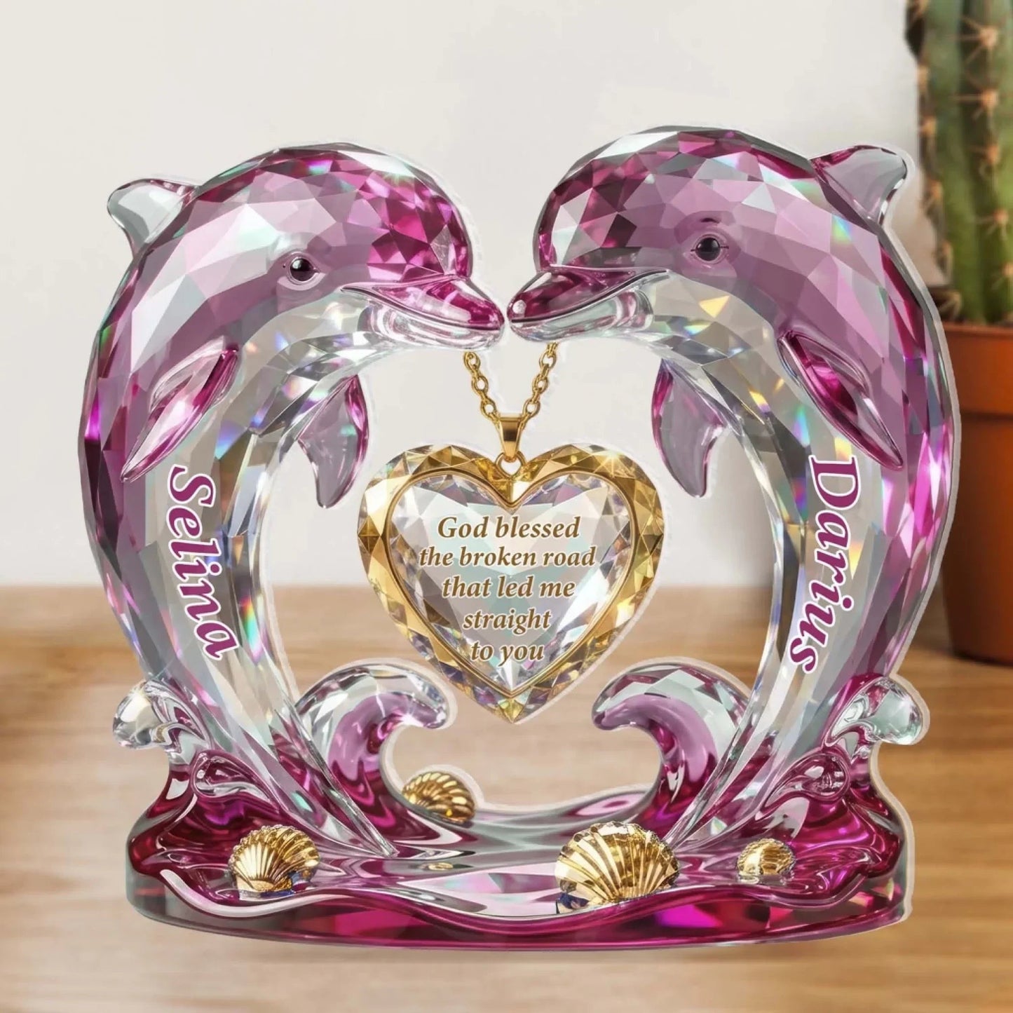 Personalized Dolphin Couple Shaped Acrylic Block Plaque with Heart Quote, Romantic Shelf Decor, Unique Gift for Couples