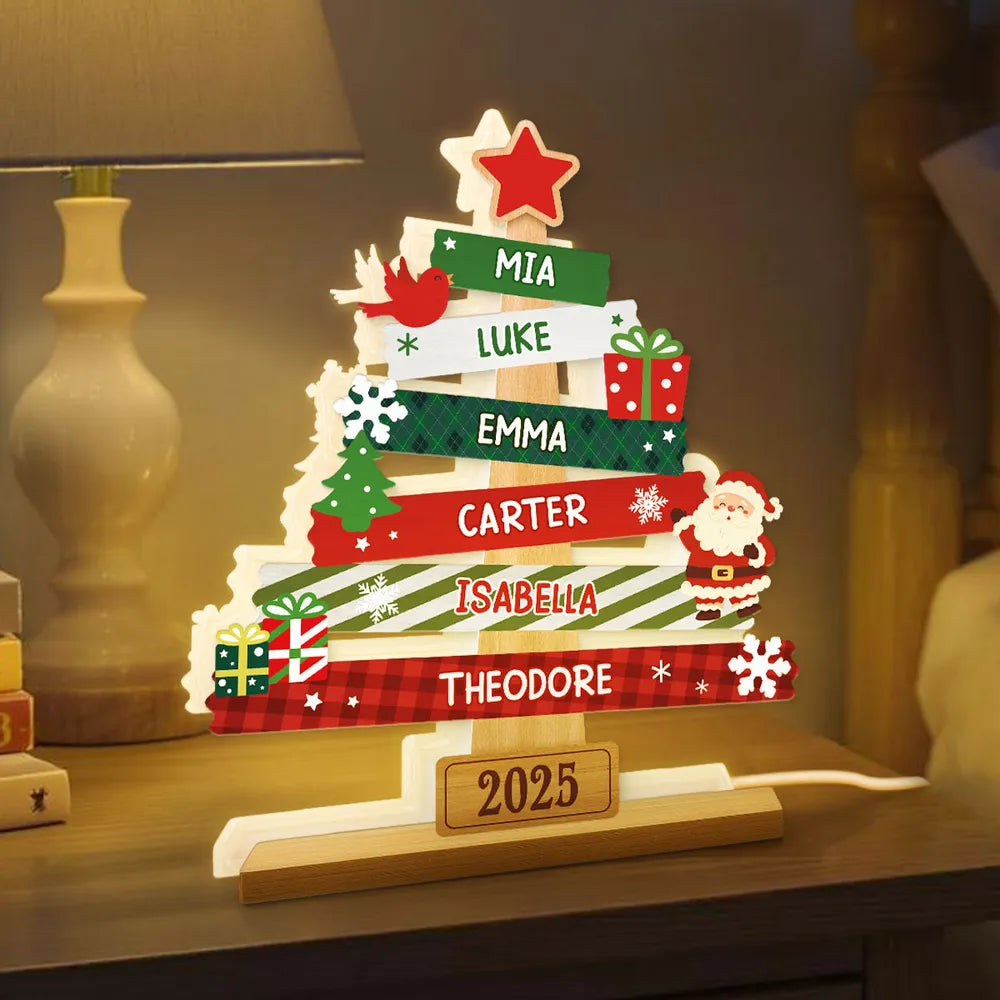 Acrylic Light Box Christmas Tree Sign for Families – Warm Fireplace Décor, customizable glow, heartwarming keepsake, perfect gift for holiday gatherings
