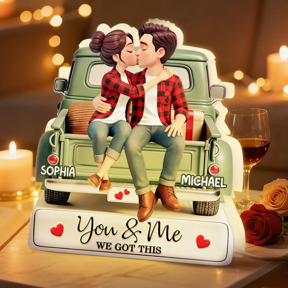 Personalized Acrylic Light Box Kissing Couple on a Truck Tailgate Warm Glow Bedroom Decor Unique Gift for Him or Her