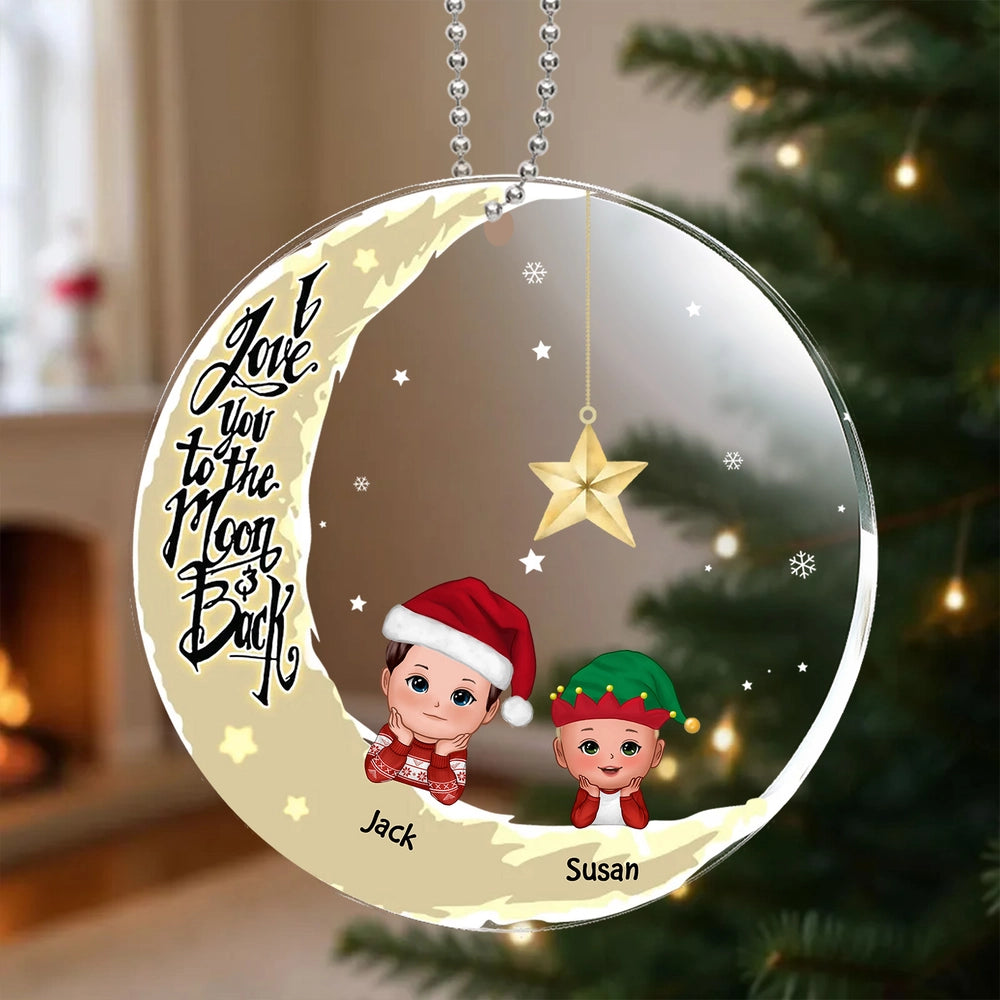 Acrylic Ornament with Crescent Moon & Cute Kid, I Love You to the Moon & Back, Unique Christmas Gift for Mom or Grandma