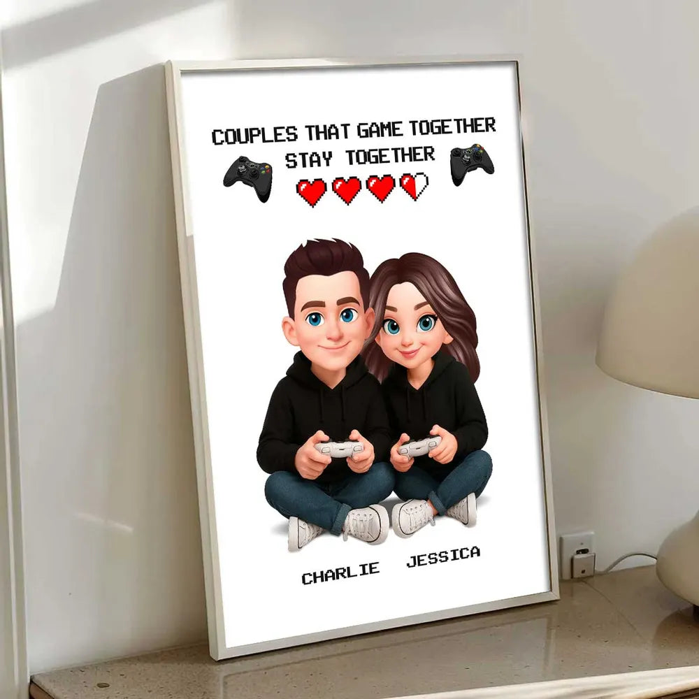 Personalized Gaming Couple Poster Game Together Stay Together Wall Art, Modern Cute Gift for Him or Her