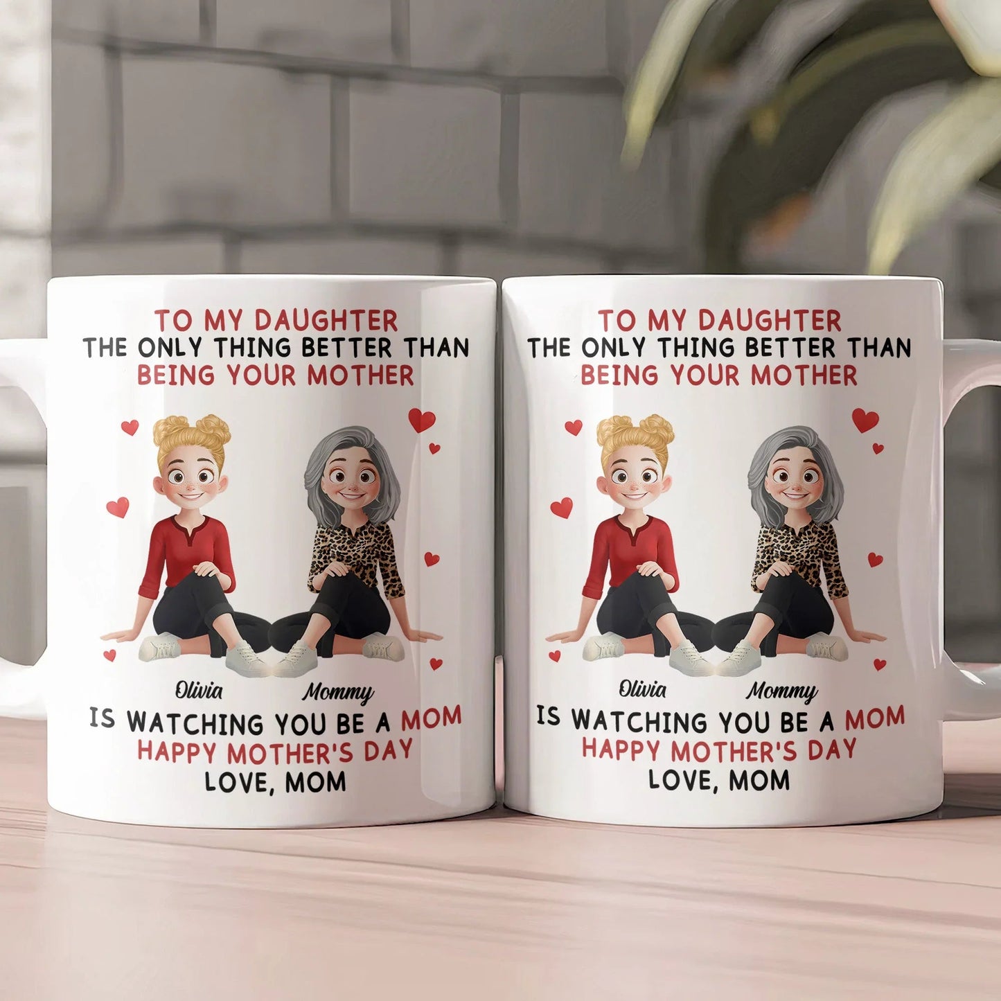 Ceramic Mug for Daughter, Personalized Mother-Daughter Love Quote and Sweet Cartoon Art, Daily Coffee Reminder, Creative Gift