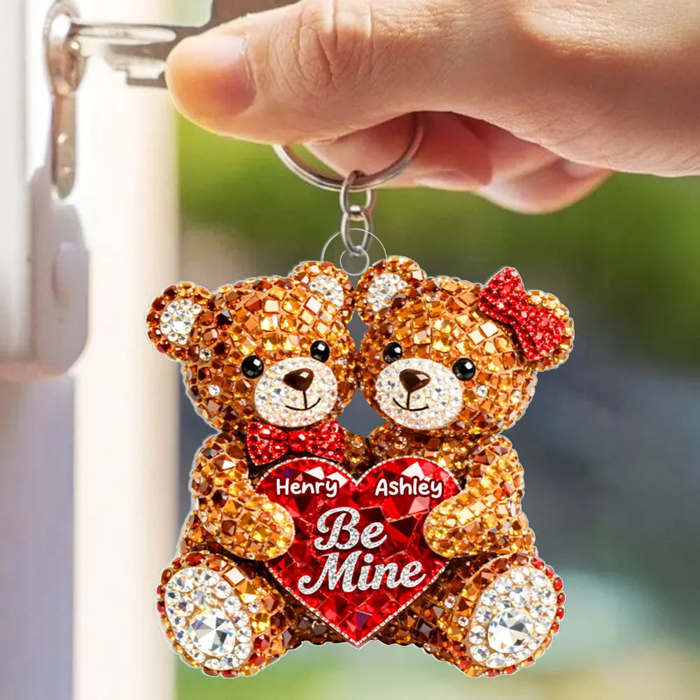Cute Be Mine Teddy Bear Duo Acrylic Keychain, Personalized Love Charm for Keys or Bag, Sweet Romantic Gift for Couples