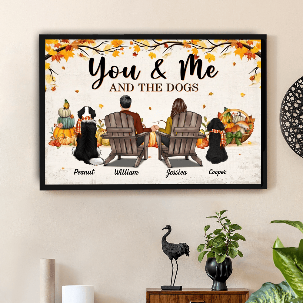 “You & Me and the Dogs” Personalized Autumn Poster – Cozy Gift for Couples