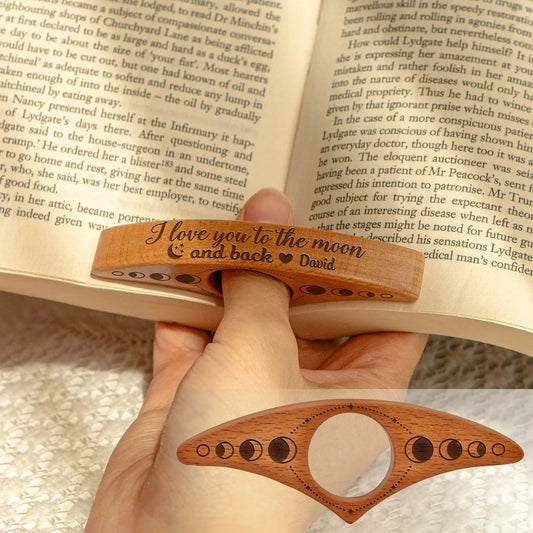 Book Page Holder with Wooden Engraved Design, A Practical and Heartwarming Gift for Readers