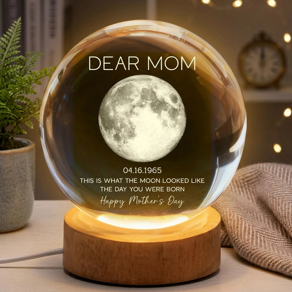 Personalized Moon Phase Globe Lamp Dear Mom Night Light for Bedroom Decor - Unique Mother's Day Gift