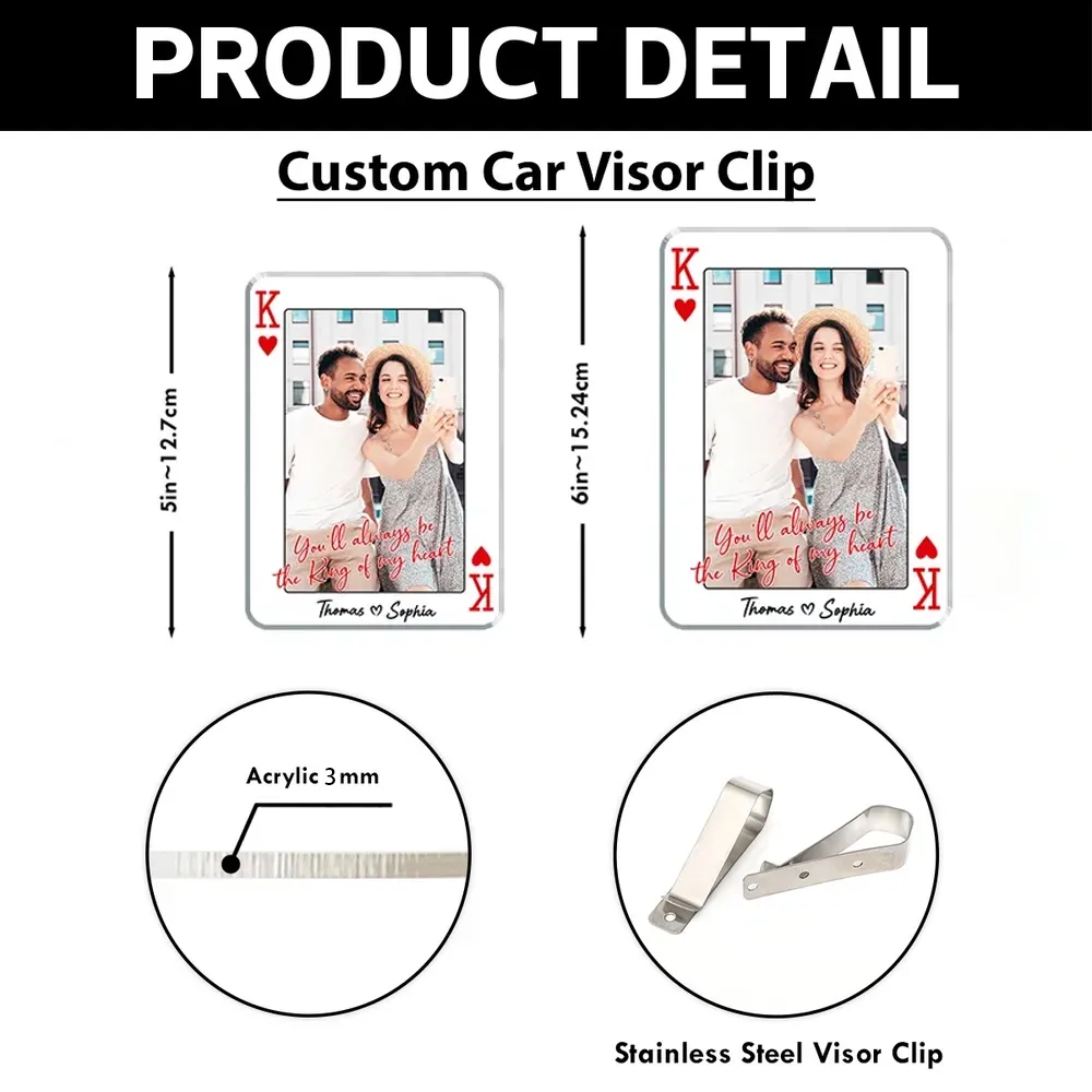 Personalized Acrylic Car Visor Clip Photo Card Couple Selfie Sweet Quote - Unique Romantic Gift for Him or Her