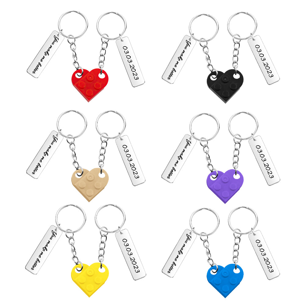 Heart Brick Matching Keychain - Gift For Girlfriend, Wife, Boyfriend, Husband - Personalized Couple Keychain
