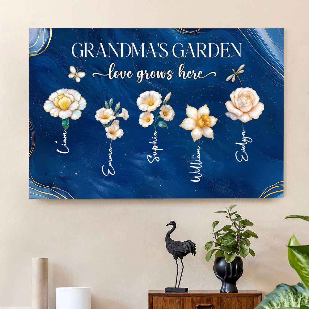 Grandma's Garden Poster - Birth Month Flowers Custom Wall Art for Mother's Day or Birthday, a unique gift for Grandma
