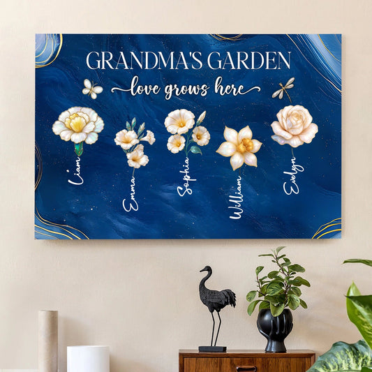 Grandma's Garden Poster - Birth Month Flowers Custom Wall Art for Mother's Day or Birthday, a unique gift for Grandma