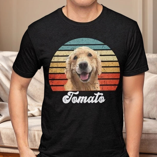 Custom Pet Portrait Classic Tee, Vintage Sunset Dog Design for Everyday Wear, Heartwarming Gift for Dog Moms & Dads