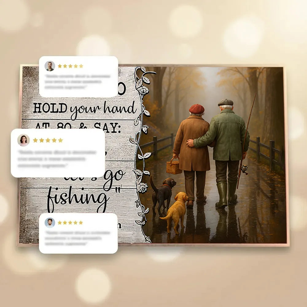 Personalized Couple Fishing Poster with Dogs – Romantic Wall Art for Living Room, Unique Gift for Him or Her