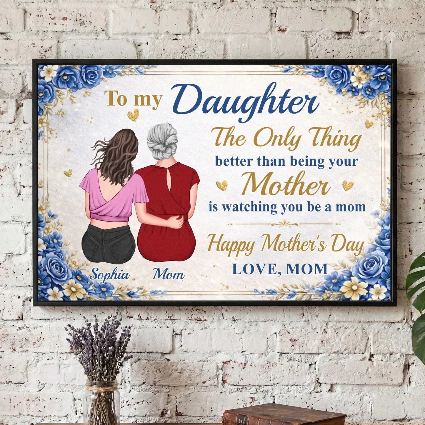 Personalized Mother-Daughter Poster, Back-Hug Illustration Wall Art, Mother's Day Gift That Celebrates Her Becoming a Mom