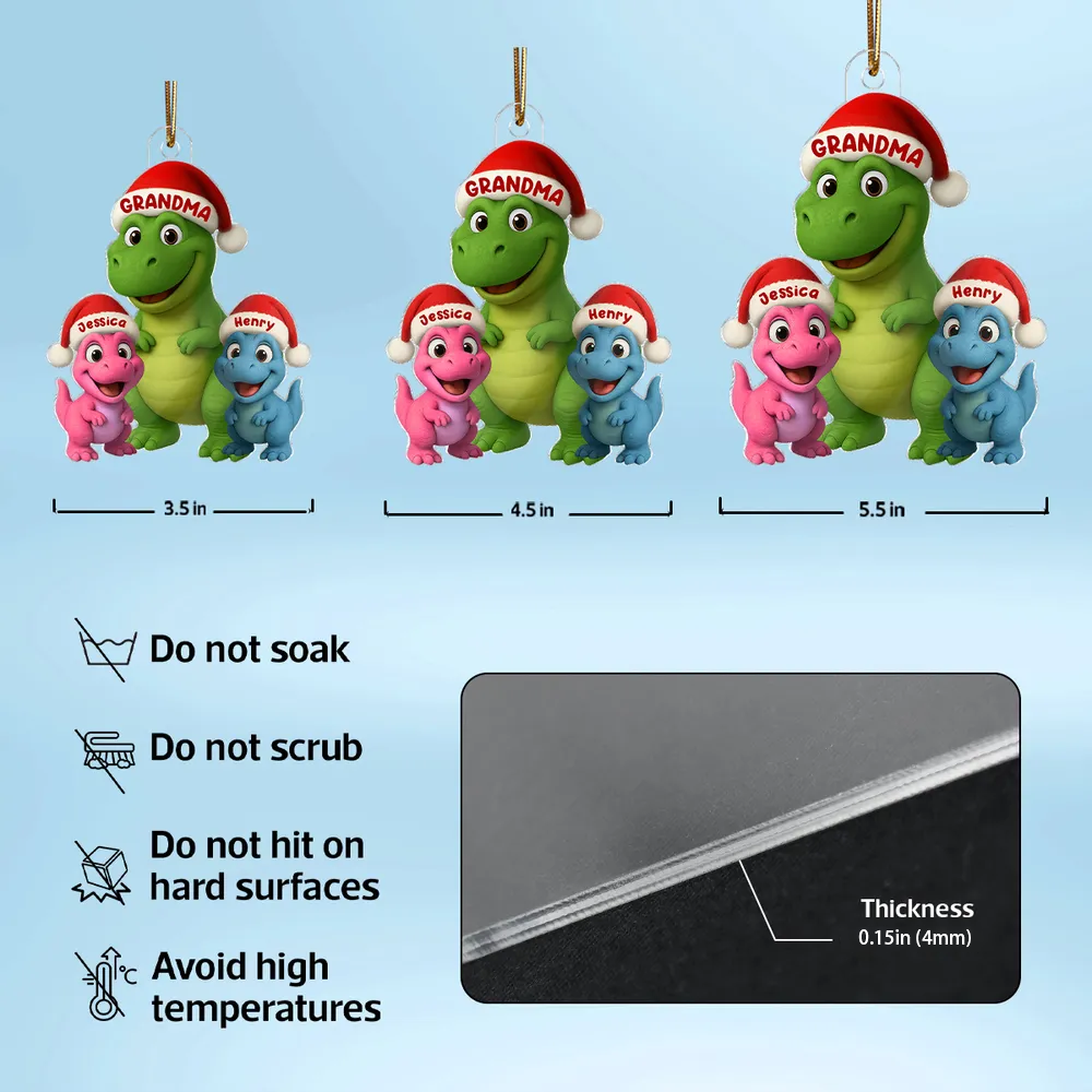 Christmas Grandma & Grandkids Dinosaur Acrylic Ornament – Adorable Family Keepsake, Perfect Gift for Grandparents