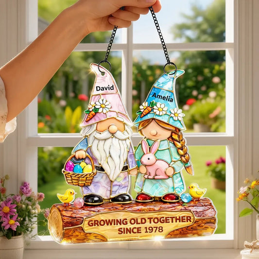 Personalized Acrylic Suncatcher Ornament Cute Gnome Couple Window Decor, Sunlit Colorful Display, Unique Anniversary Gift