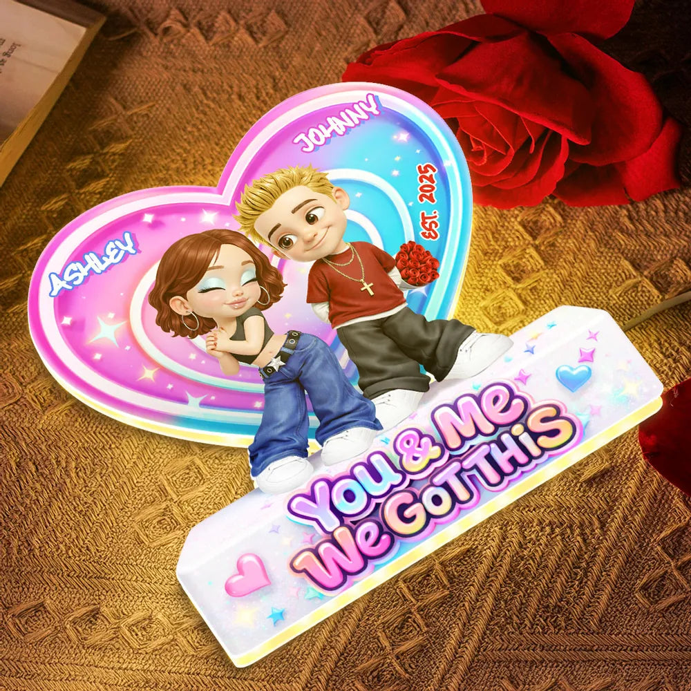 Personalized You & Me We Got This Heart Acrylic Light Box, Cute Cartoon Couple Bedroom Glow, Unique Gift for Him or Her