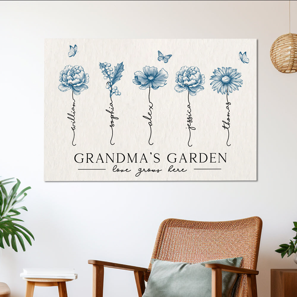 Personalized Grandma’s Garden Poster – Birth Month Flower Art with Grandkids' Names, Perfect  Gift for Mother or Grandma