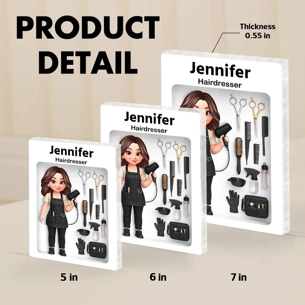 Personalized Rectangle Acrylic Block Plaque Hairdresser Salon Tool Illustration Desk Decor - Unique Gift for a Stylist