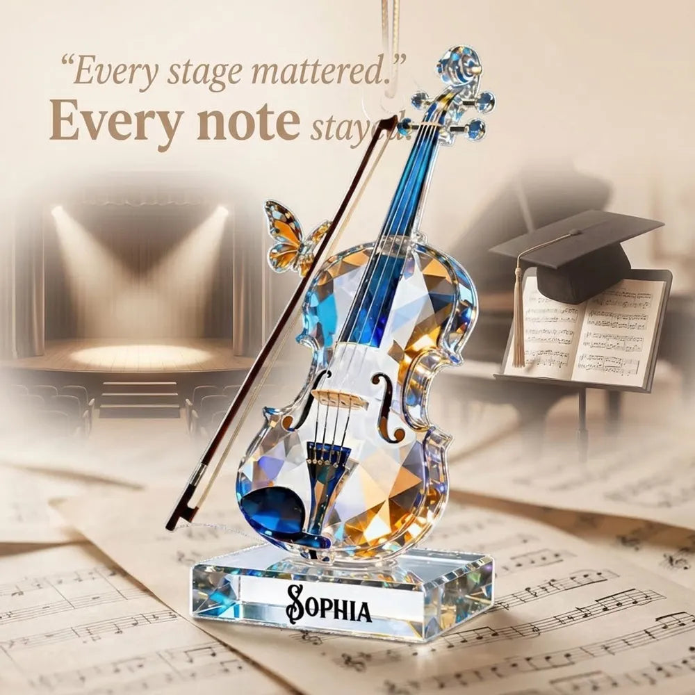 Custom Violin Acrylic Ornament in Sparkly Blue Tones for Holiday Celebration - Meaningful Music Gift That Stands Out