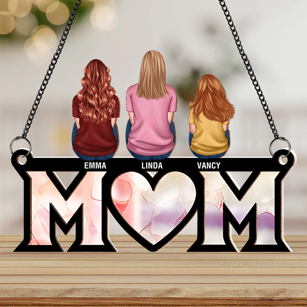 Custom Wood & Acrylic Ornament with Heartwarming Mother-Kids Design