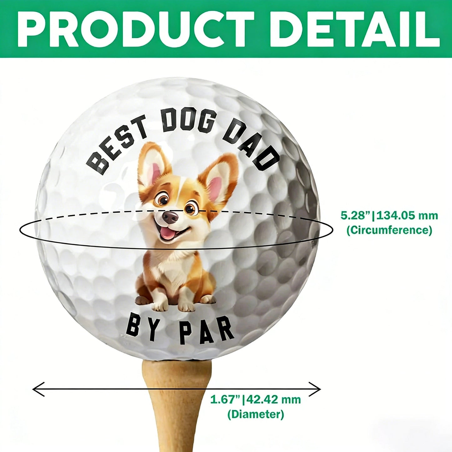 Personalized Best Dog Dad Golf Ball with Cute Dog Cartoon, Funny Unique Gift for Golf Lovers