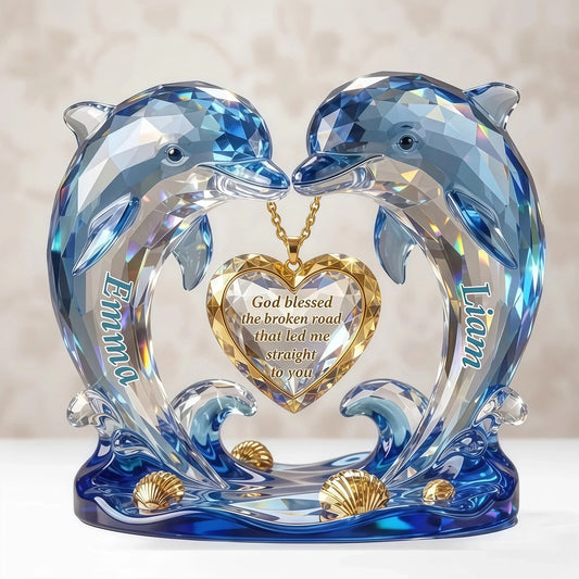 Personalized Dolphin Couple Shaped Acrylic Block Plaque with Heart Quote, Romantic Shelf Decor, Unique Gift for Couples
