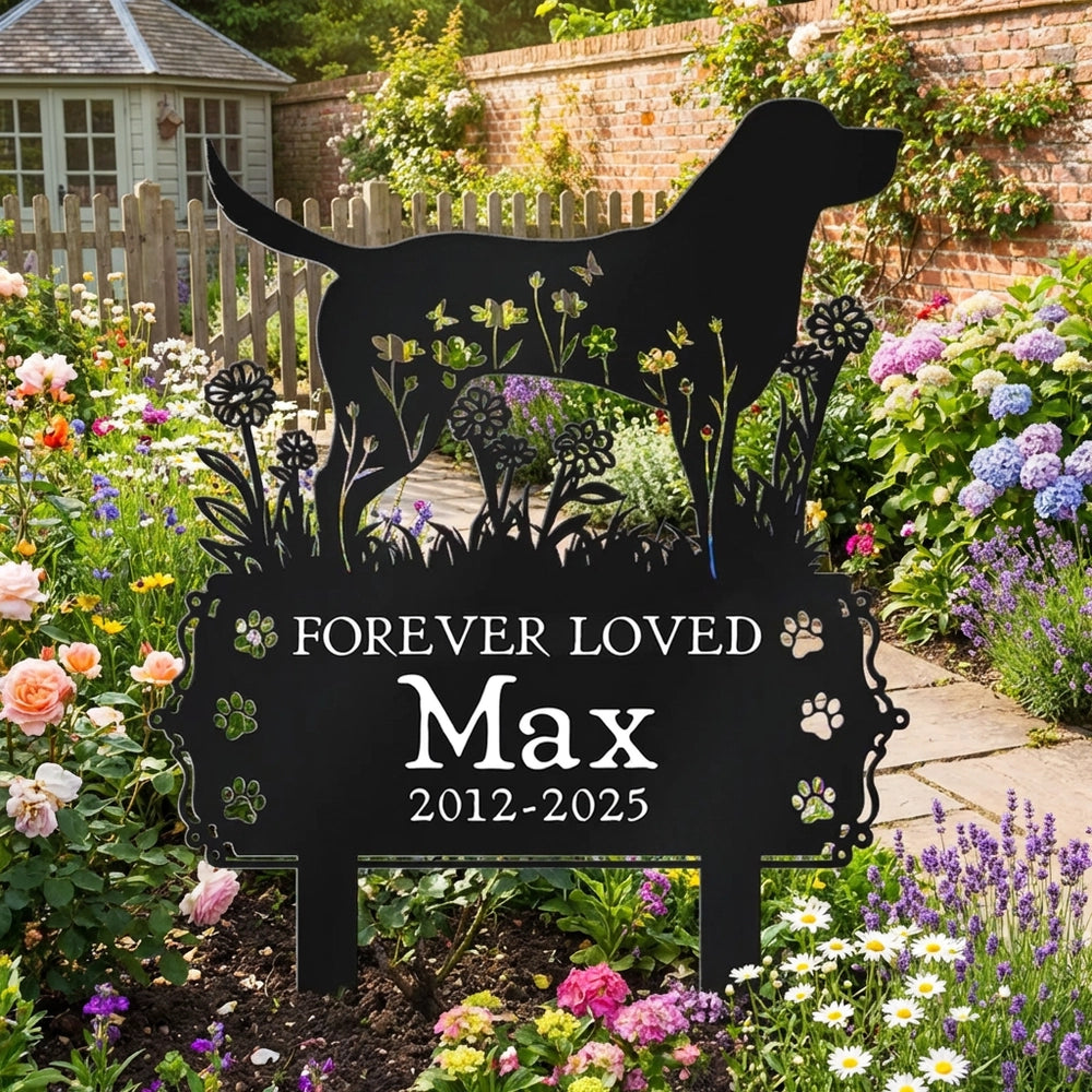 Personalized Dog Memorial Metal Garden Stake with Forever Loved Quote, Floral Silhouette Yard Decor, Unique Gift for Pet Owners