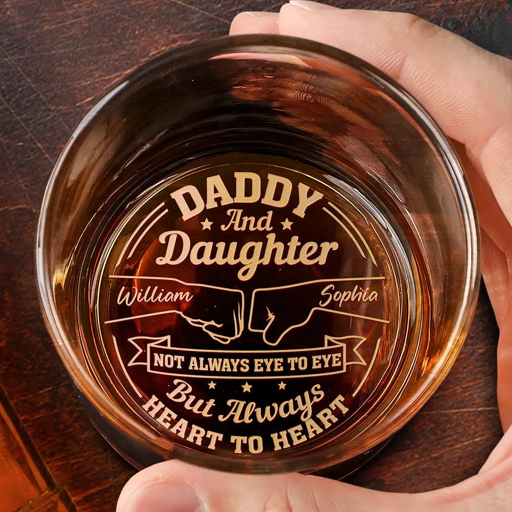 Daddy And Children Always Heart To Heart - Custom Whiskey Glass for Dad – Personalized Father’s Day or Birthday Gift