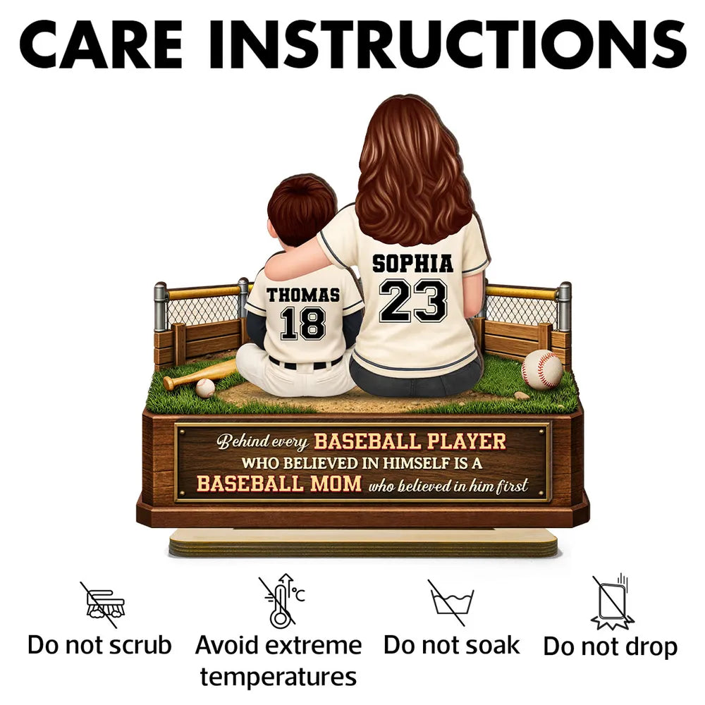 2-Layer Wooden Plaque Personalized Baseball Mom and Player Scene Heartfelt Home Display A Unique Gift for Mother's Day