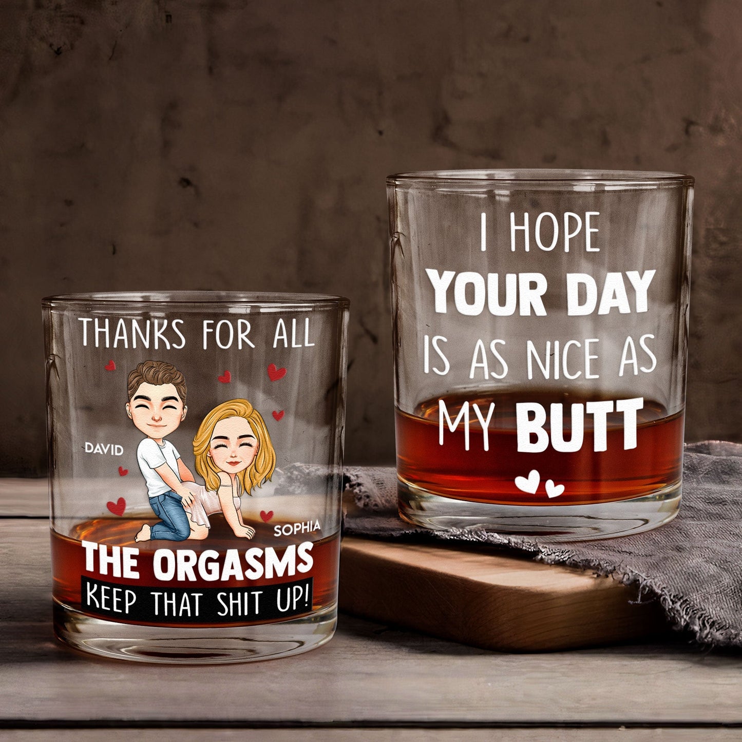 Funny Couple Cartoon Whiskey Glass Set - Personalized Gift Cup