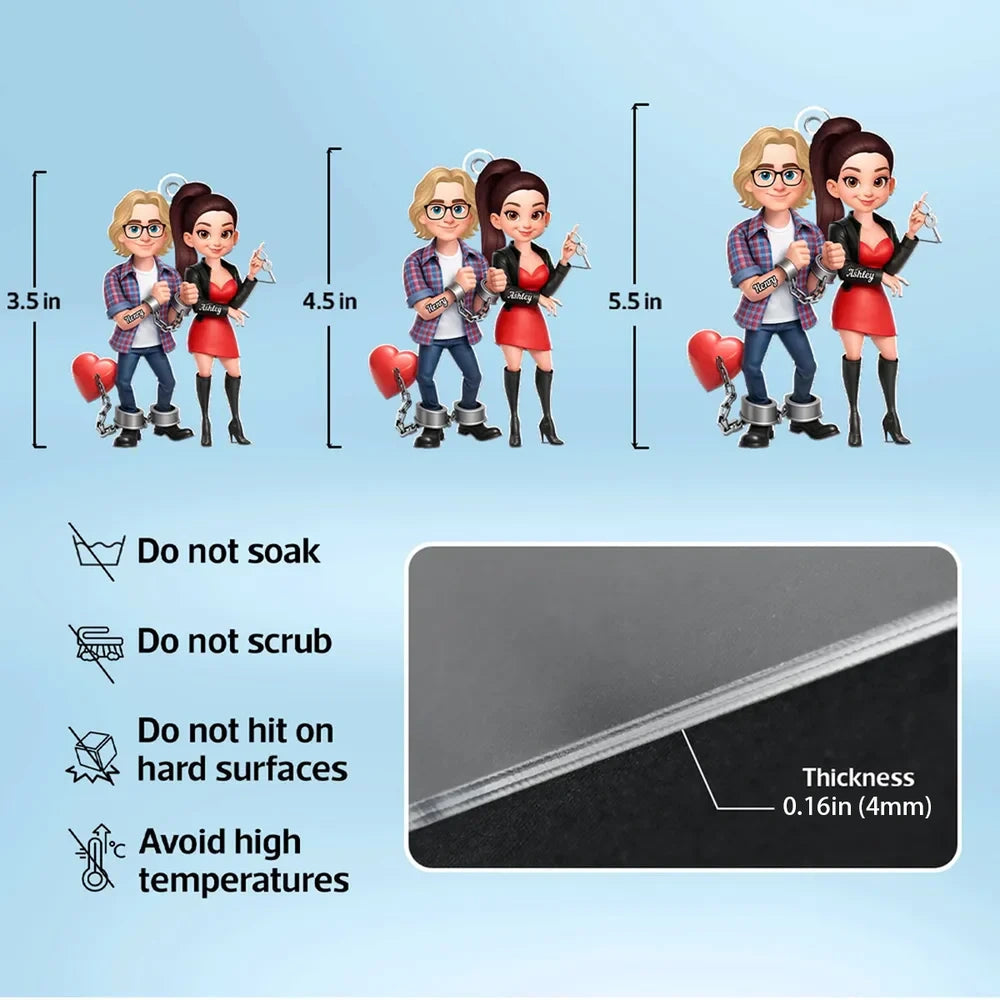 Funny Cartoon Couple Acrylic Car Hanger Cute Handcuffed Love Design Unique Creative Gift for Couples