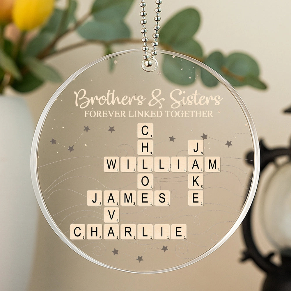 Family Bond Acrylic Ornament with Scrabble Puzzle Design — A Meaningful Christmas Gift for Siblings