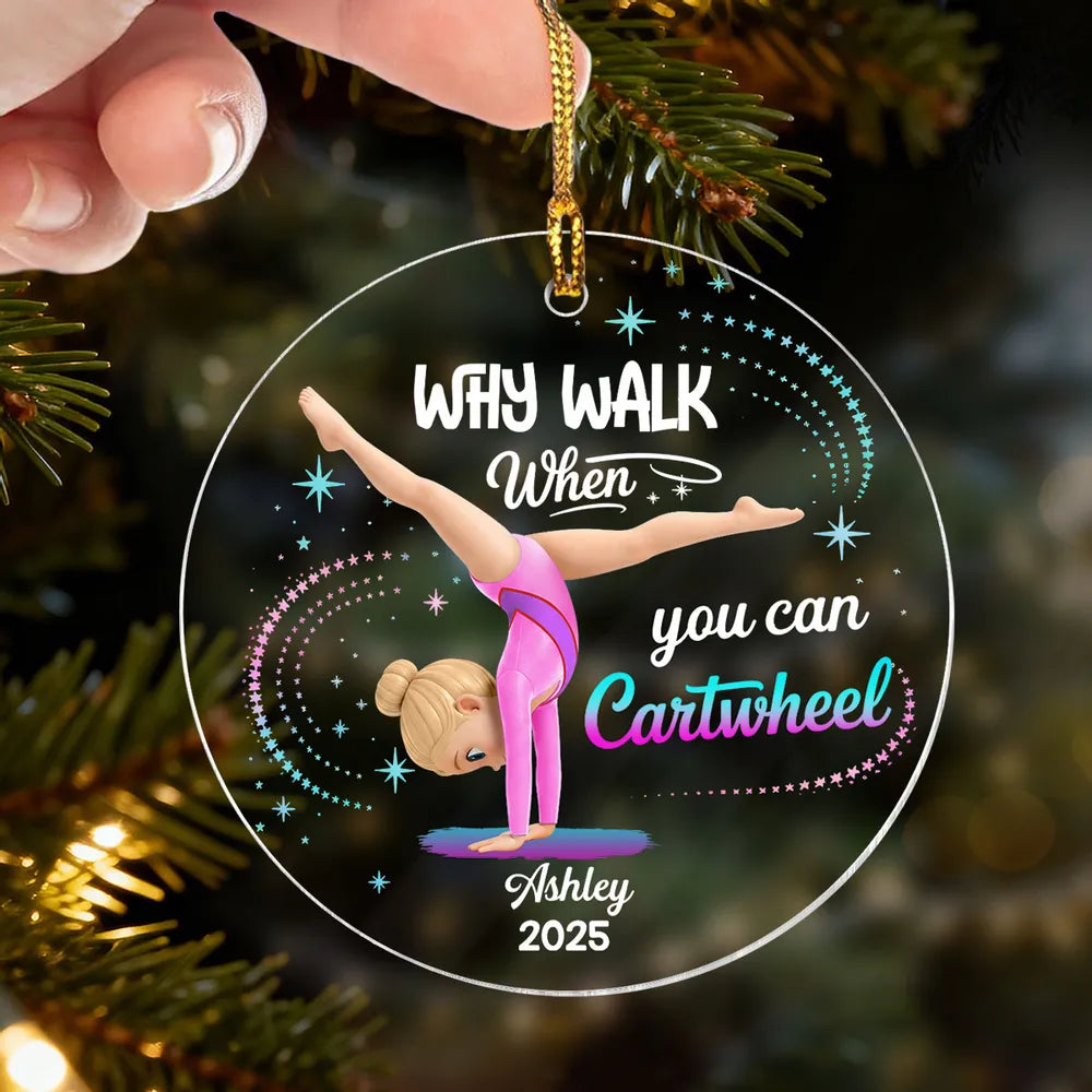 Personalized Acrylic Ornament Gymnast Cartwheel Girl Glitter Star Design Unique Gift For Daughter Or Granddaughter