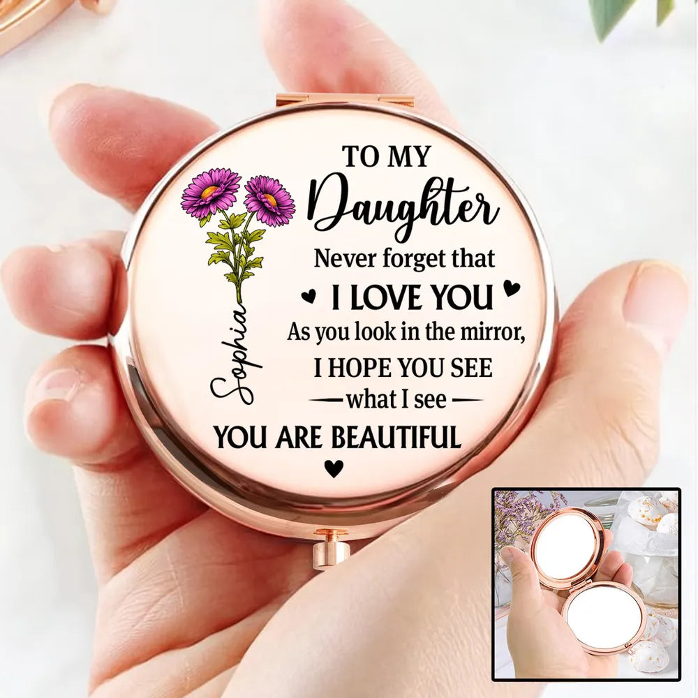 Personalized Daughter Message Metal Compact Mirror Floral Quote Pocket Keepsake Unique Gift for Daughter