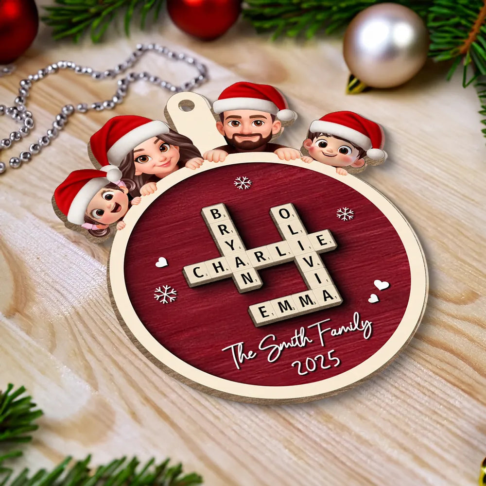 Personalized Family Scrabble Game 2-Layer Wooden Ornament – Custom Christmas Decoration