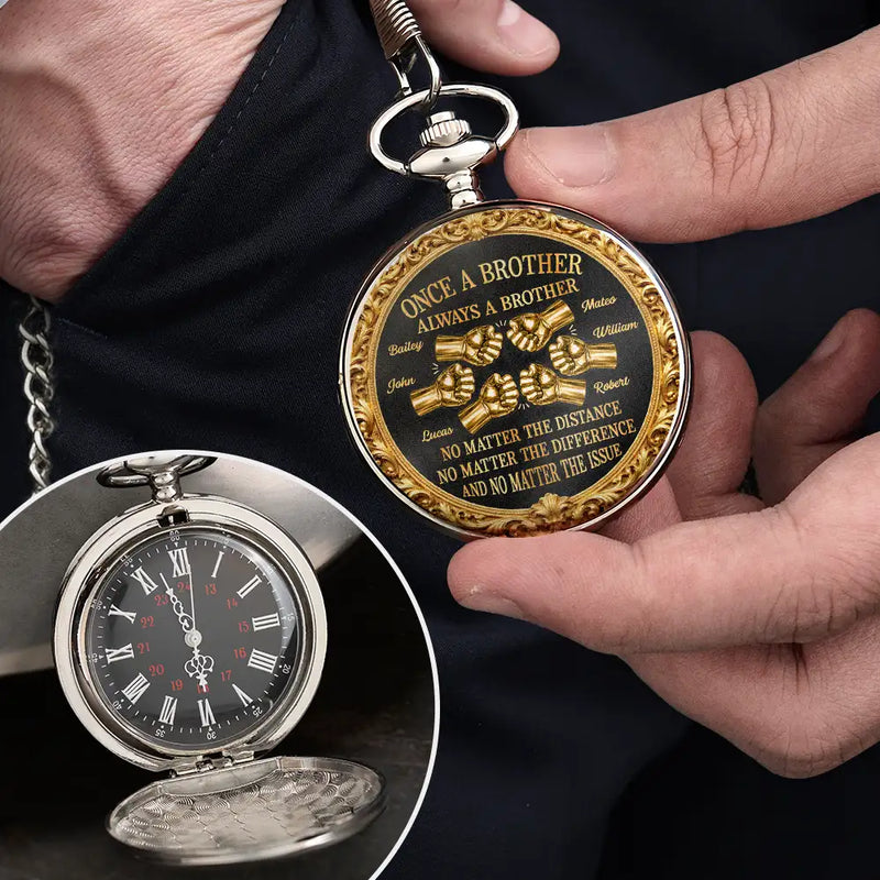Personalized Pocket Watch Vintage Fist Bump Brothers Quote Keepsake, Unique Gift for Brother or Best Friend