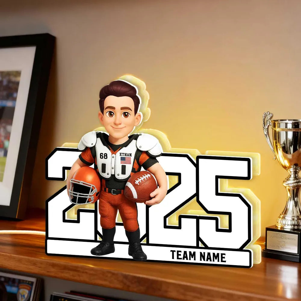 Acrylic Light Box - Custom Football Player Design, Warm Glow for Bedroom or Desk, Unique Gift for Players & Fans
