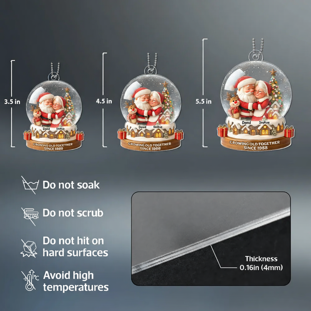 Santa Couple Acrylic Ornament with Cozy Hug Design, Perfect Christmas Gift for Couples