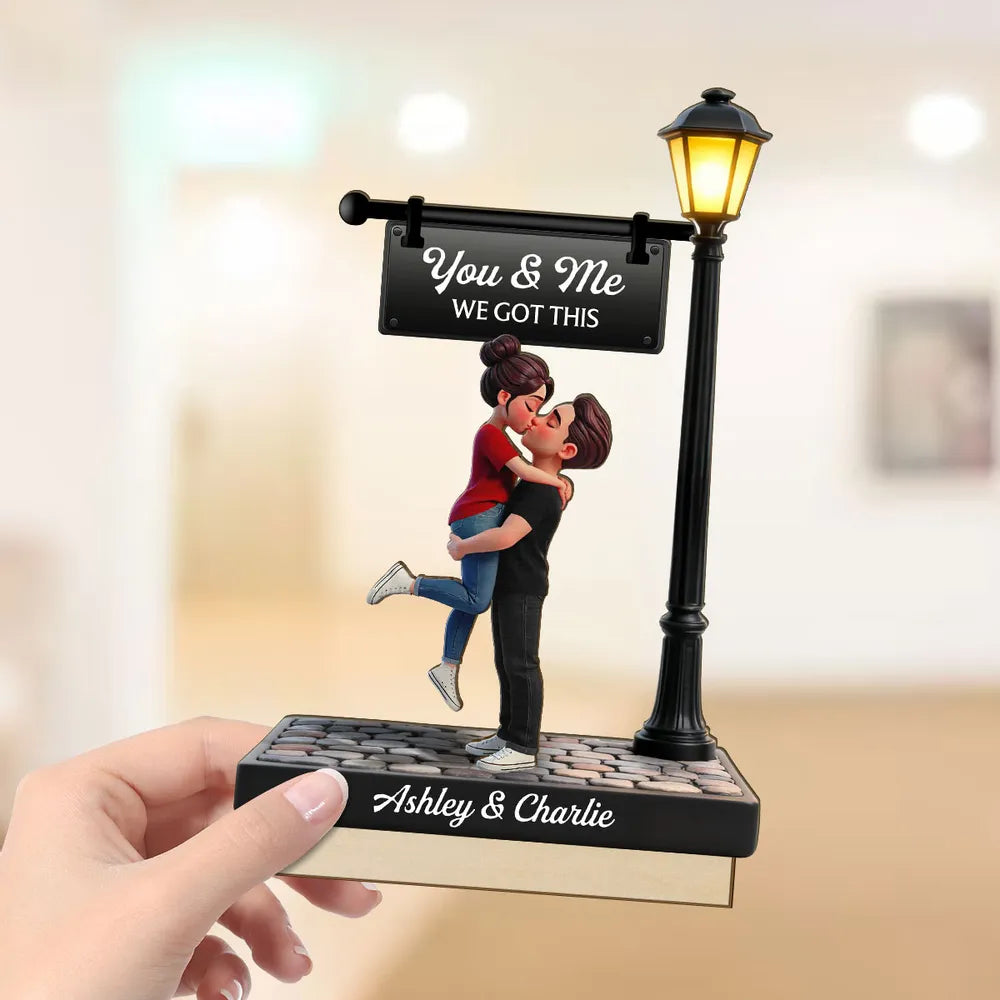 Personalized 2-Layer Wooden Plaque Couple Kissing Under Street Lamp You & Me We Got This Unique Gift For Him Or Her