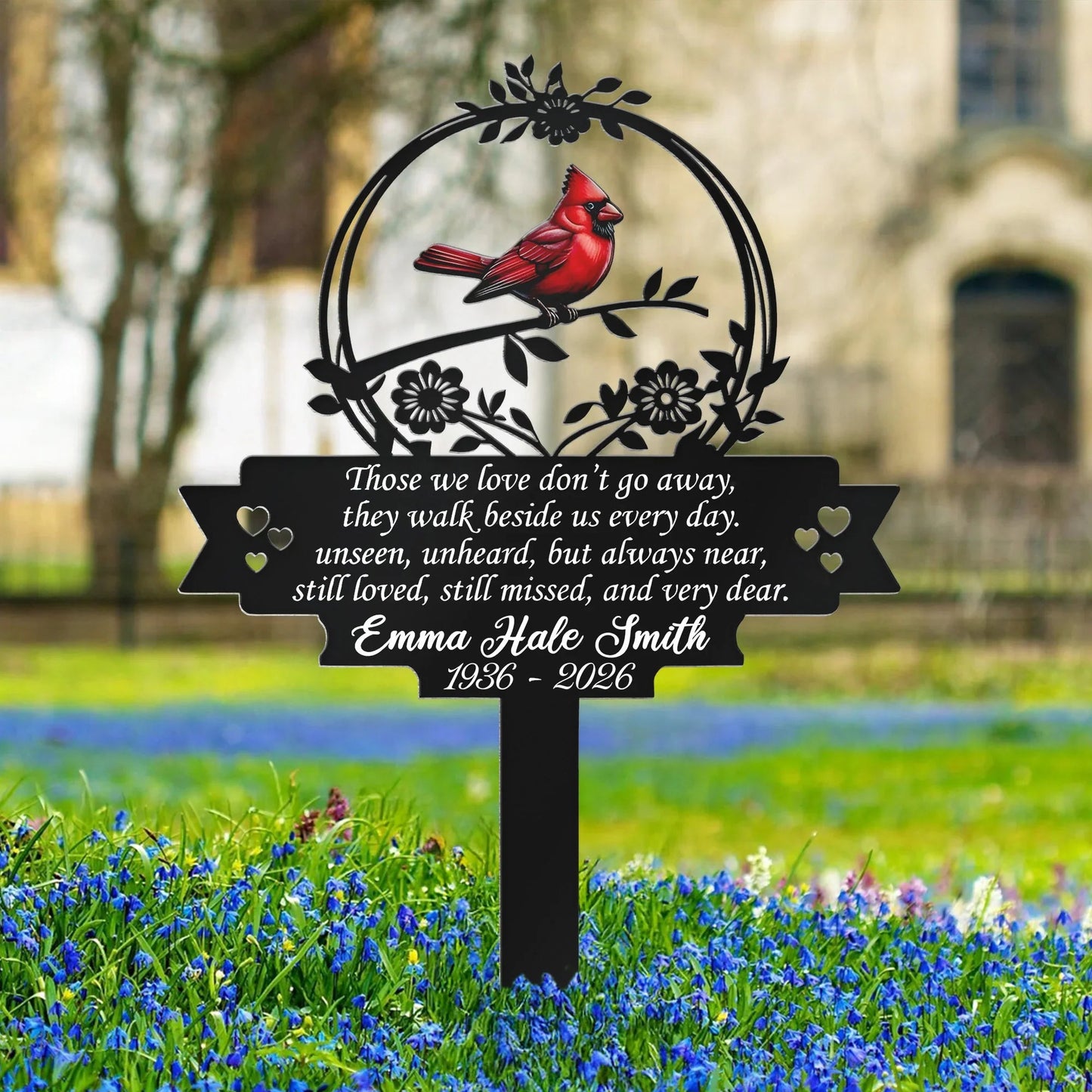 Those We Love Don't Go Away Metal Garden Stake, Personalized Memorial Yard Decor with Cardinal - Meaningful Remembrance Gift